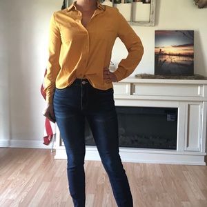 Mustard Blouse, with collar accents & back out.